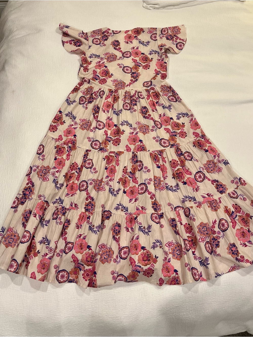 Oliphant Cream Maxi Dress with Pink & Purple Floral Print Small - Picture 6 of 10